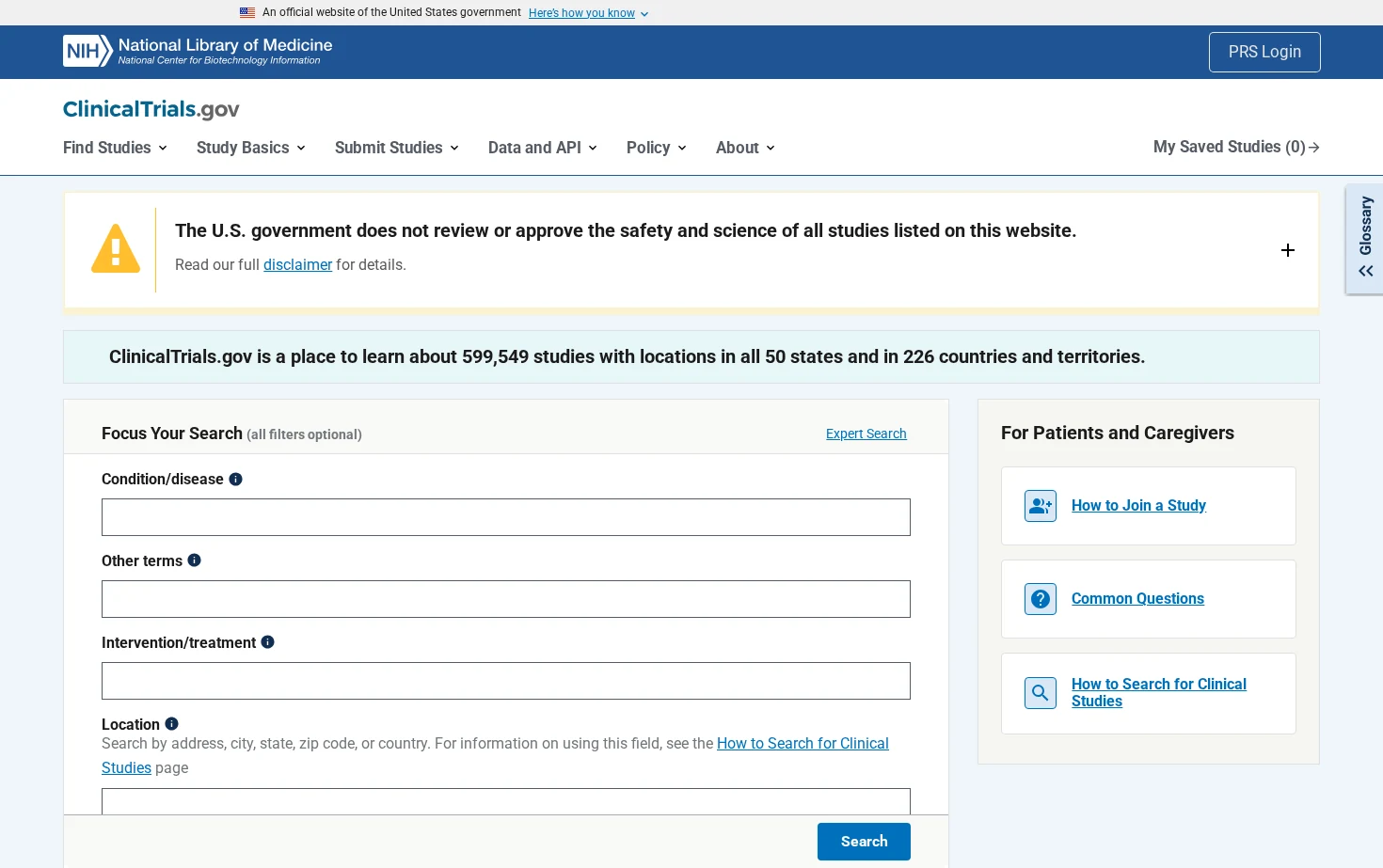 ClinicalTrials.gov 页面快照